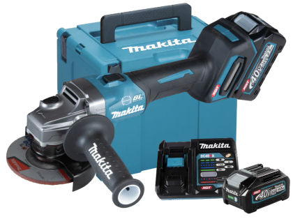 Аккумуляторная шлифовальная машина Makita GA004GM201, 40 В, 115 мм, 8500 об/мин, с 2 АКБ 4 Ач и ЗУ, в кейсе MakPac