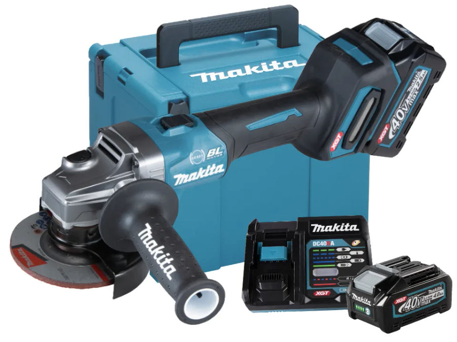 Аккумуляторная шлифовальная машина Makita GA004GM201, 40 В, 115 мм, 8500 об/мин, с 2 АКБ 4 Ач и ЗУ, в кейсе MakPac