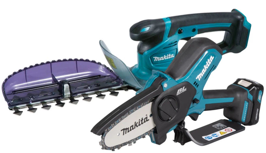 Аккумуляторный набор садовой техники Makita, 12 В: цепная пила UC100D + кусторез UH201D, с АКБ 2 Ач и ЗУ