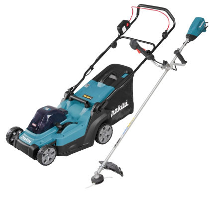 Аккумуляторный набор садовой техники Makita, 40 В: газонокосилка LM003 + триммер UR016, с АКБ 4 Ач и ЗУ