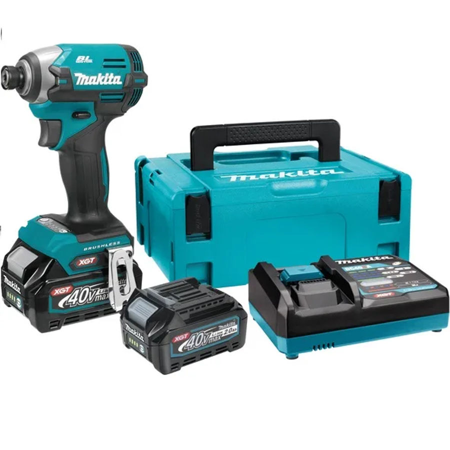 Аккумуляторный ударный шуруповерт Makita, 40 В, 210 Нм, 3700 об/мин, 4100 уд/мин, с 2 АКБ 2 Ач и ЗУ, в кейсе, TD003GA201