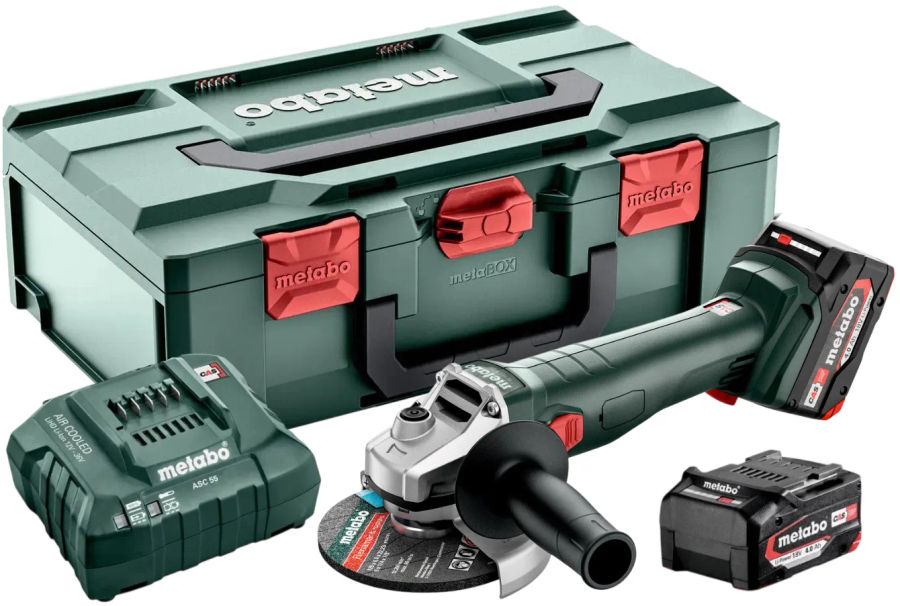 Аккумуляторная угловая шлифмашина Metabo W 18 L 9-125, 18 В, 125 мм, 8500 об/мин, с 2 АКБ 4 Ач и ЗУ, в кейсе metaBOX (602247510)