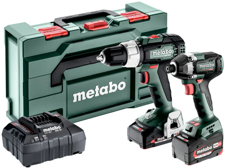 Аккумуляторный набор Metabo 18 В: дрель-шуруповерт SB 18 L + шуруповерт SSD 18 LT 200 BL, с 2 АКБ 4 и 2 Ач и ЗУ, в кейсе metaBOX
