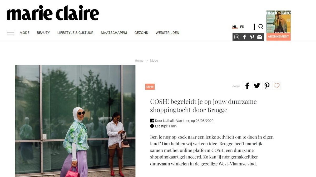 20200826 Marie Claire COSH begeleidt je op jouw duurzame shoppingtocht door Brugge COSH