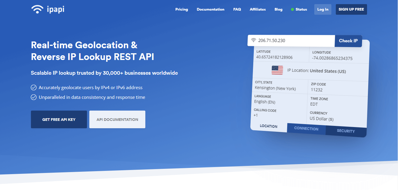 ipapi geolocation api