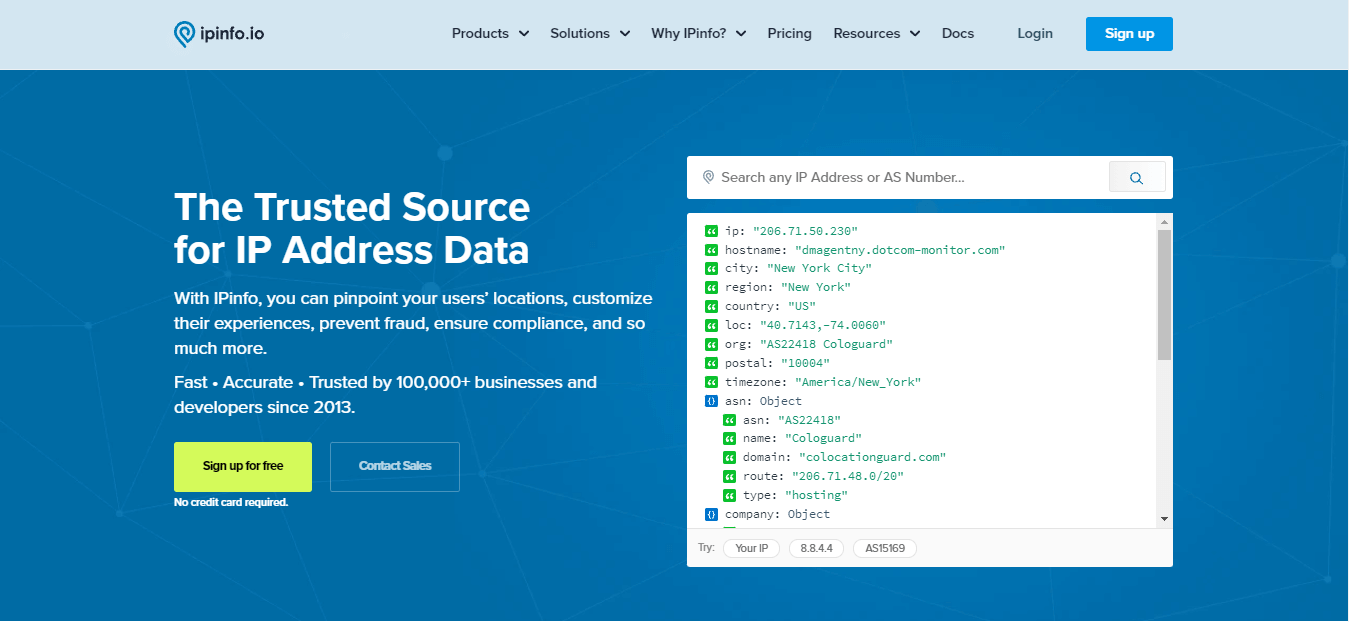 ipinfo geolocation api