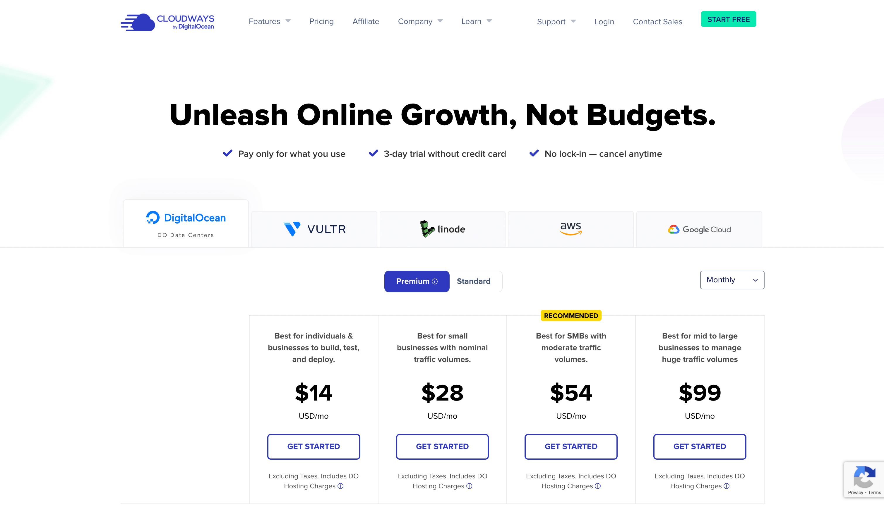 Cloudways pricing plans