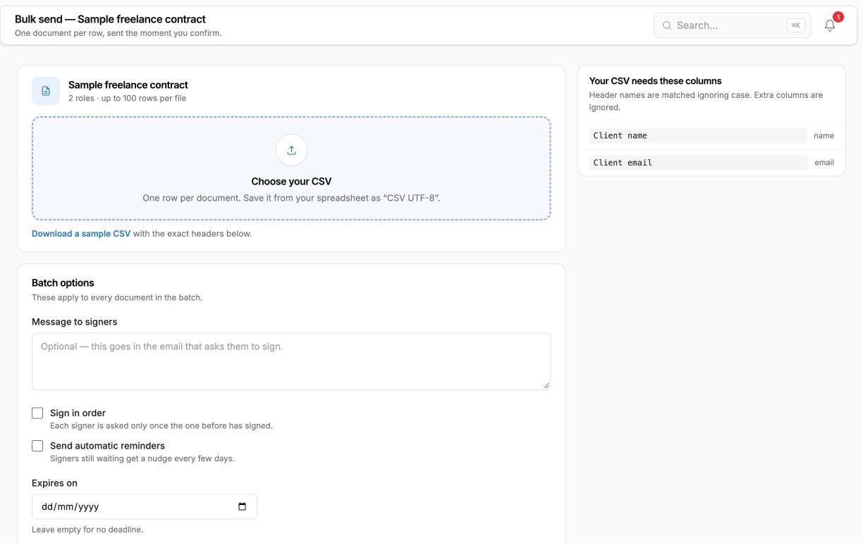 How to Create Reusable Contract Templates for Freelancers (Step-by-Step) 9 Bulk send options in Signibility