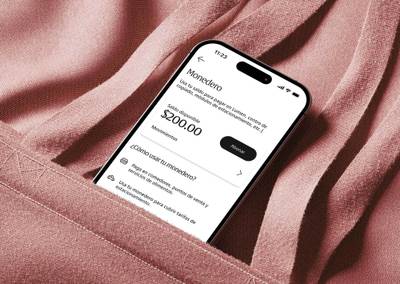 Professional mobile wallet interface featuring a clean layout, minimalist typography, and bold balance display.