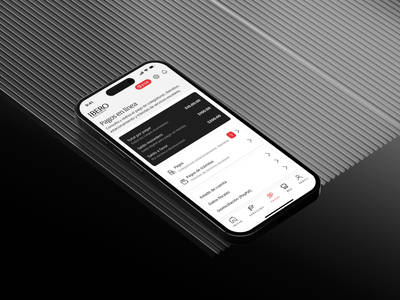 Smartphone mockup displaying a mobile payment interface with red accents and clean UI layout.