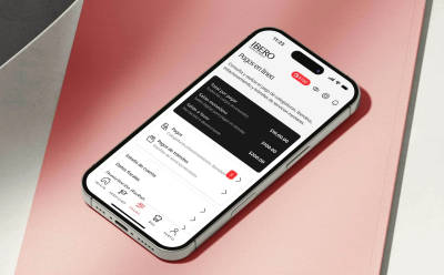 Minimalist mobile interface design with clean typography, red accents, and high-contrast payment summary cards.