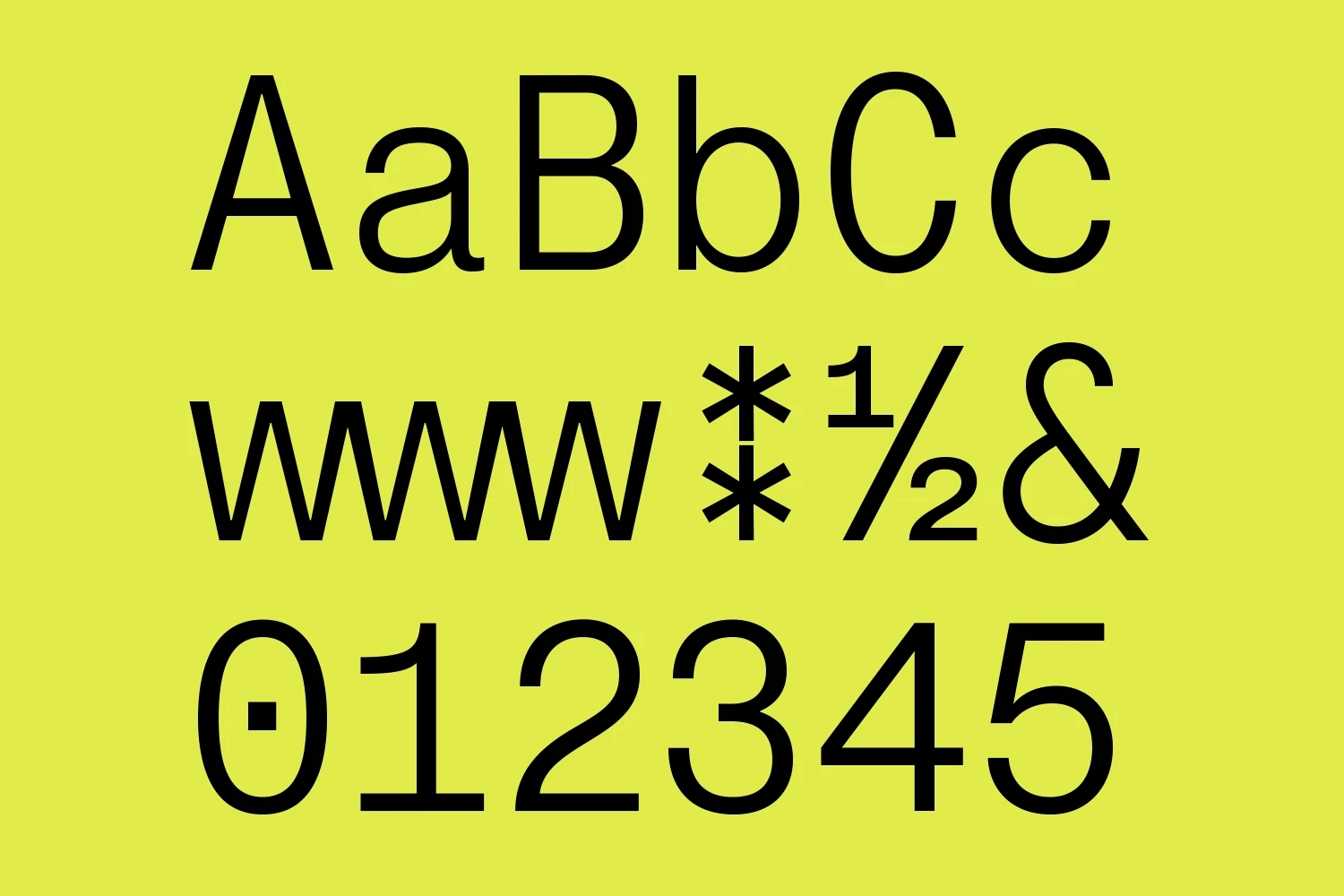 Black geometric sans-serif characters on a vibrant lime green background.