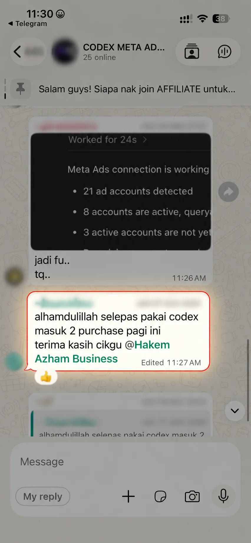 Testimoni dua pembelian masuk selepas menggunakan Codex