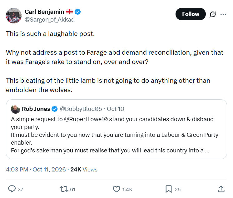 Carl Benjamin: This is such a laughable post...
