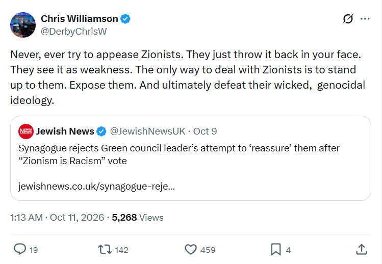 Chris Williamson: Never, ever try to appease Zionists...