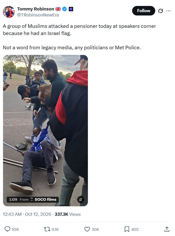 Tommy Robinson: A group of Muslims attacked...