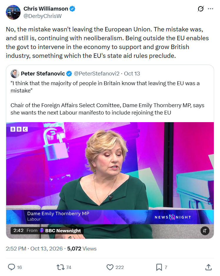 Chris Williamson: No, the mistake wasn't leaving...