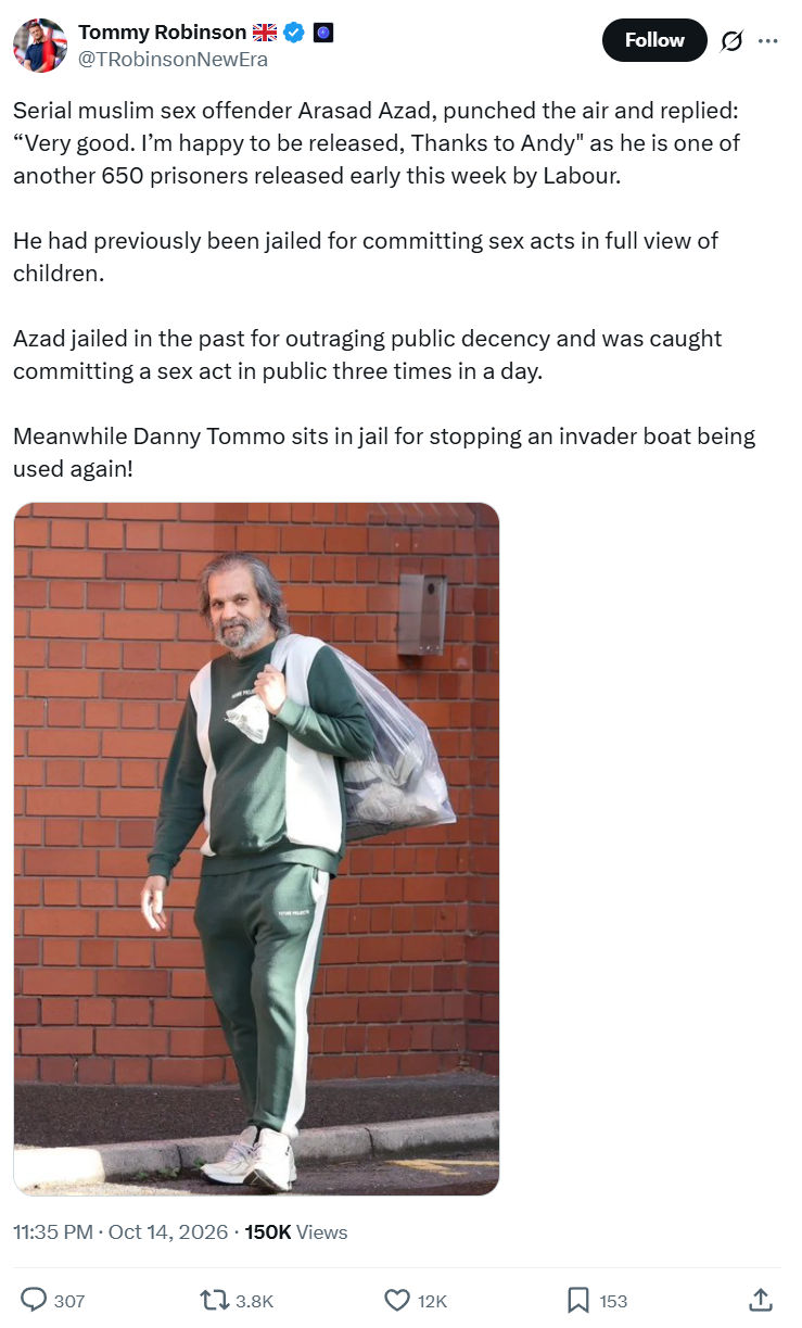 Tommy Robinson: Serial muslim sex offender Arasad Azad...