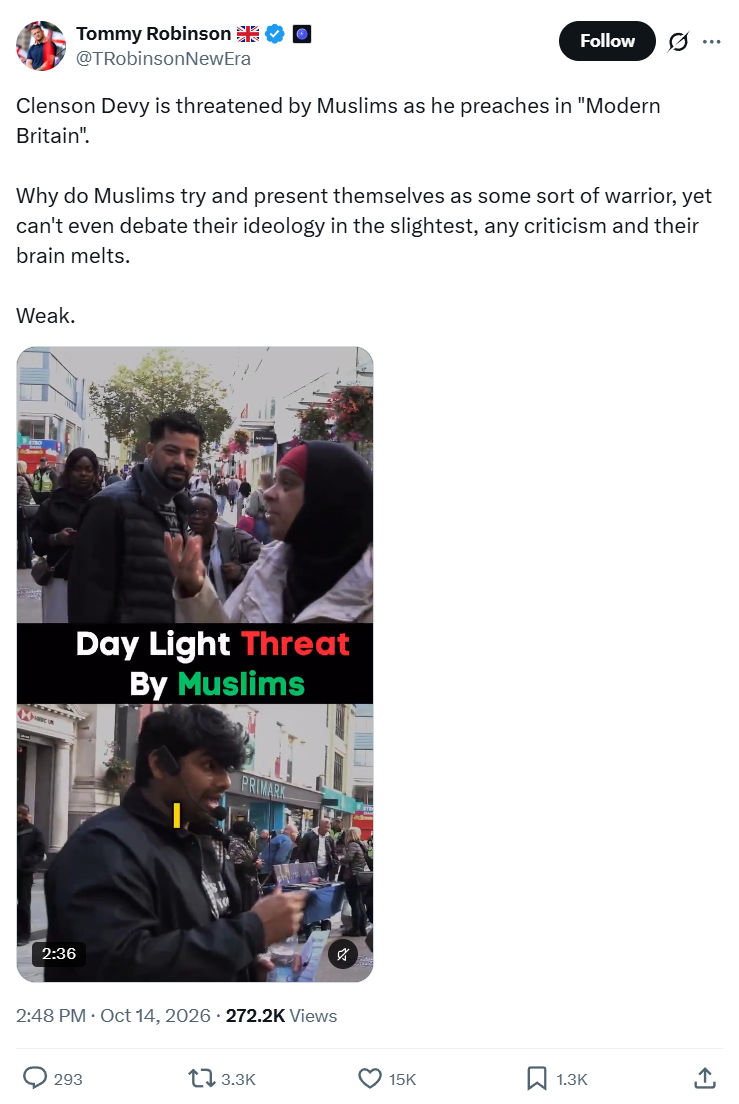 Tommy Robinson: Clenson Devy is threatened...