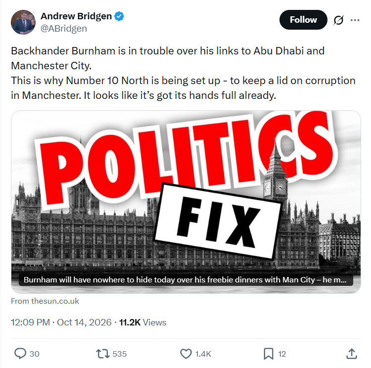 Andrew Bridgen: Backhander Burnham is in trouble...
