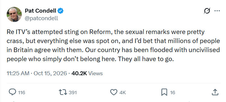 Pat Condell: Re ITV’s attempted sting on Reform...