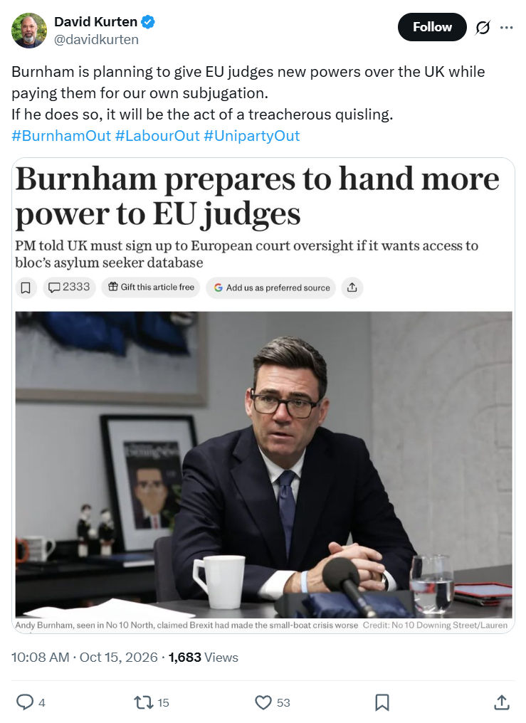 David Kurten: Burnham is planning to give EU...