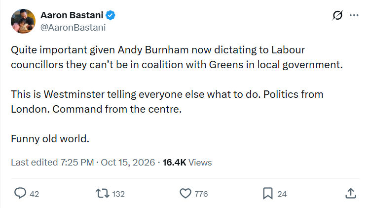 Aaron Bastani: Quite important given Andy Burnham...