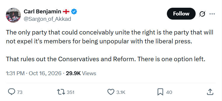 Carl Benjamin: The only party that could conceivably...