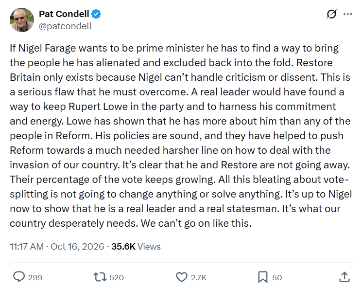 Pat Condell: If Nigel Farage wants to be prime...