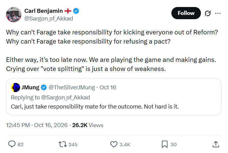 Carl Benjamin: Why can't Farage take responsibility...