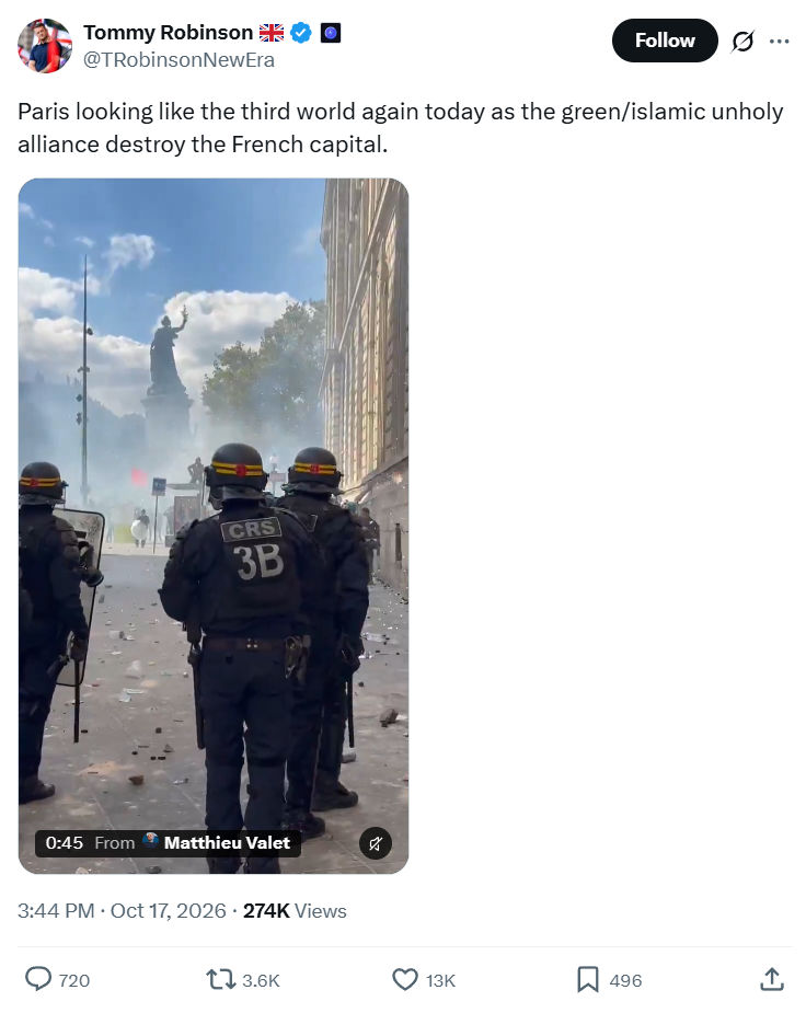 Tommy Robinson: Paris looking like the third...