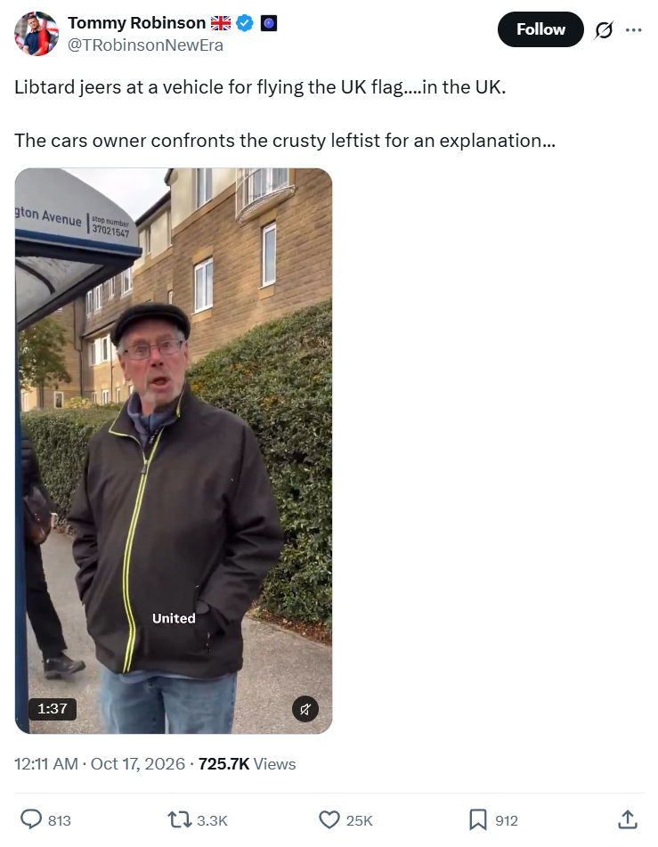 Tommy Robinson: Libtard jeers at a vehicle...