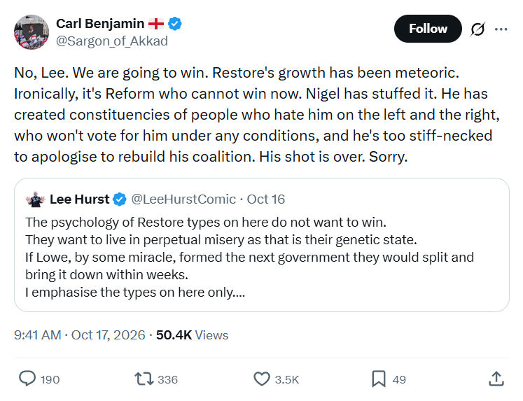 Carl Benjamin: No, Lee. We are going to win...