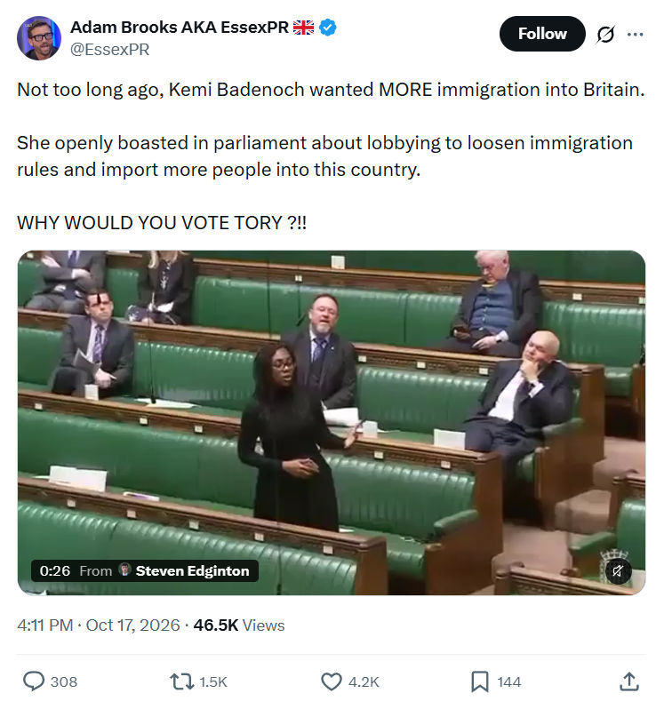 Adam Brooks: Not too long ago, Kemi Badenoch...