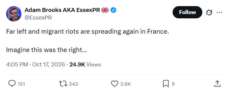 Adam Brooks: Far left and migrant riots...