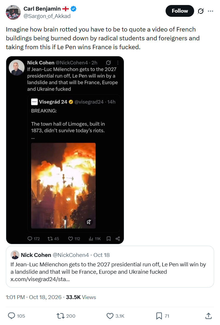 Carl Benjamin: Imagine how brain rotted...