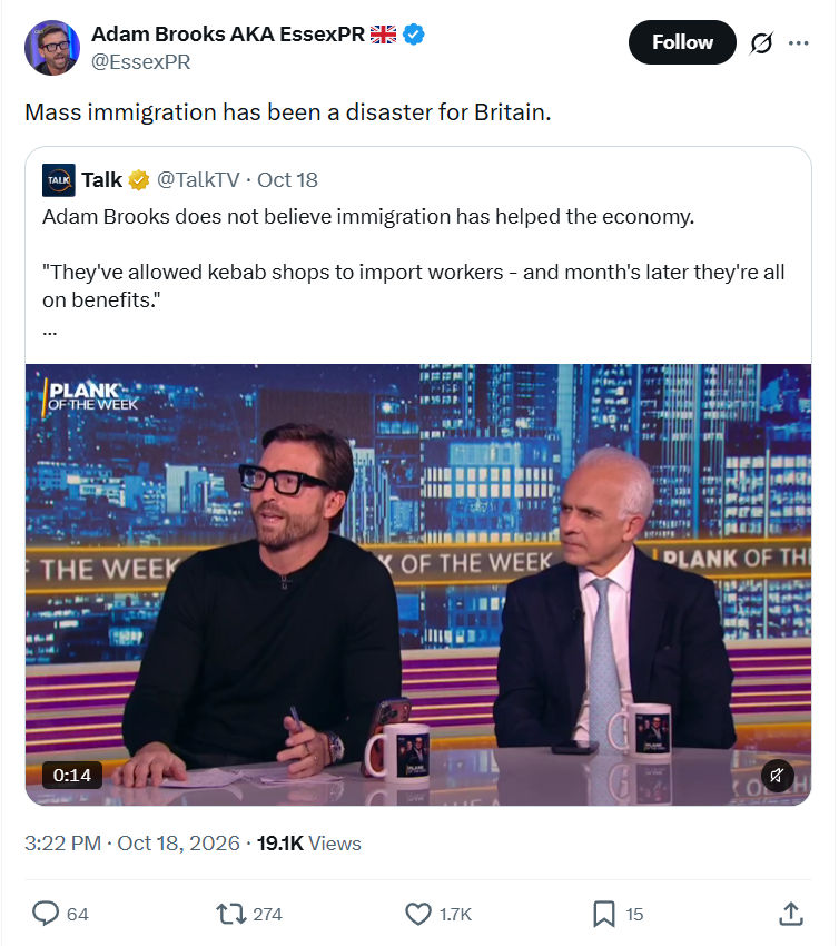 Adam Brooks: Mass immigration...
