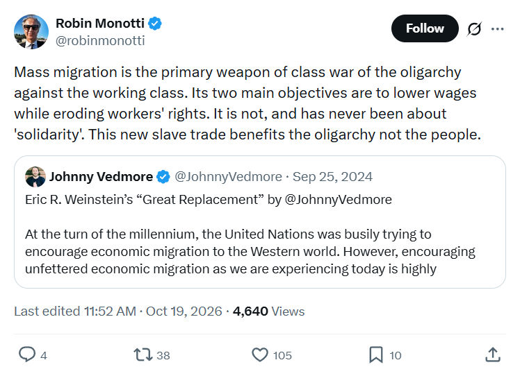 Robin Monotti: Mass migration is the primary...