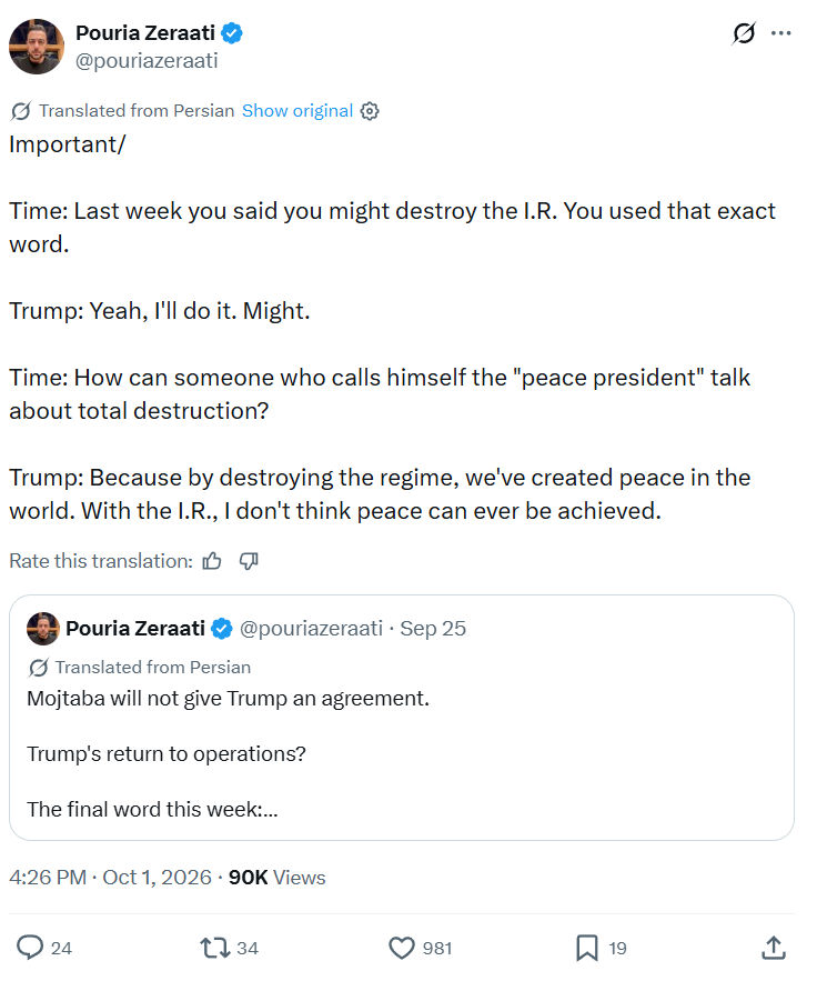 Pouria Zeraati: Time: Last week you said...
