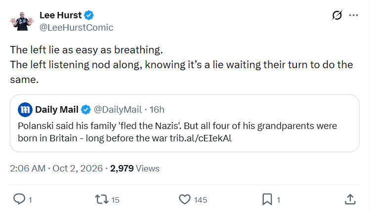 Lee Hurst: The left lie as easy as breathing...