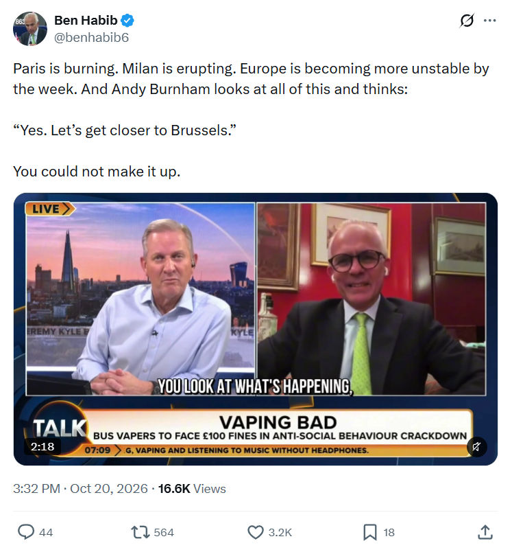 Ben Habib: Paris is burning. Milan is erupting...