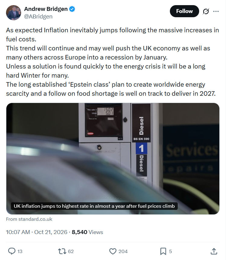 Andrew Bridgen: As expected Inflation inevitably...