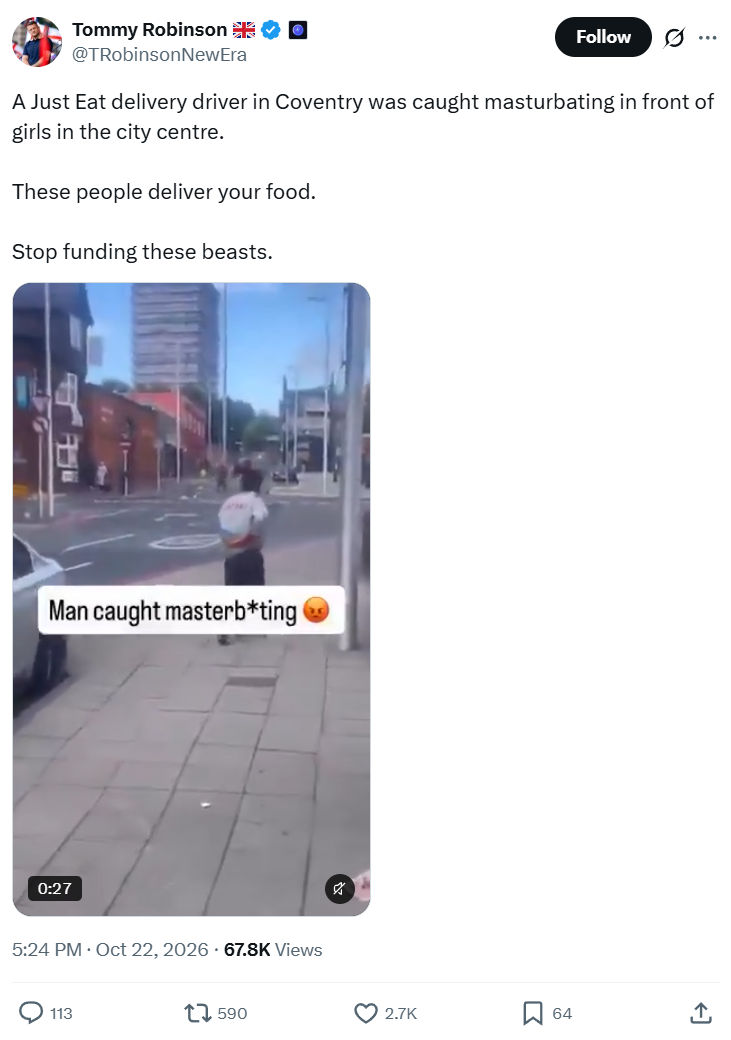 Tommy Robinson: A Just Eat delivery driver...
