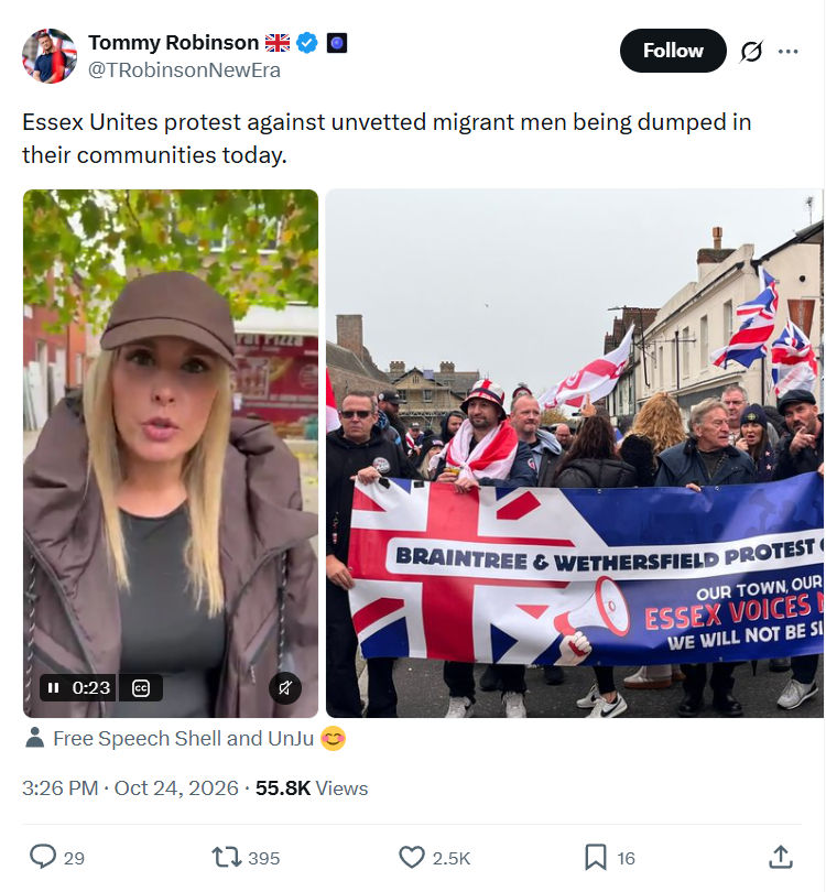 Tommy Robinson: Essex Unites protest against...