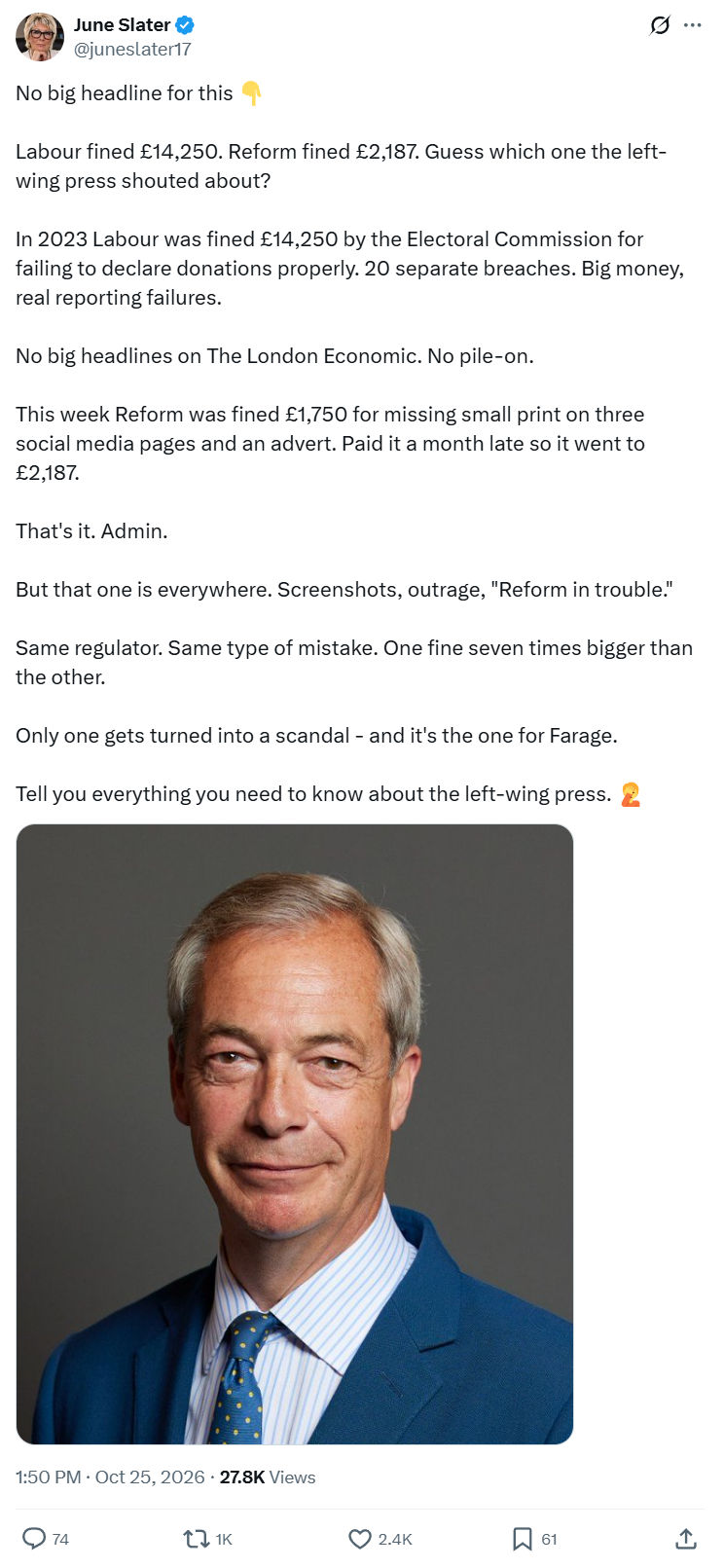 June Slater: No big headline for this...
