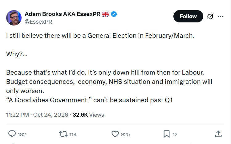 Adam Brooks: I still believe there will be a General Election...
