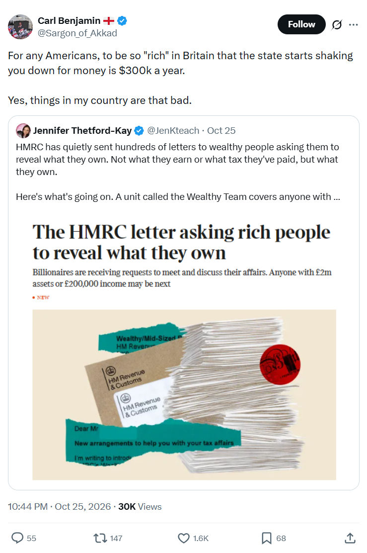 Carl Benjamin: For any Americans, to be so "rich"...