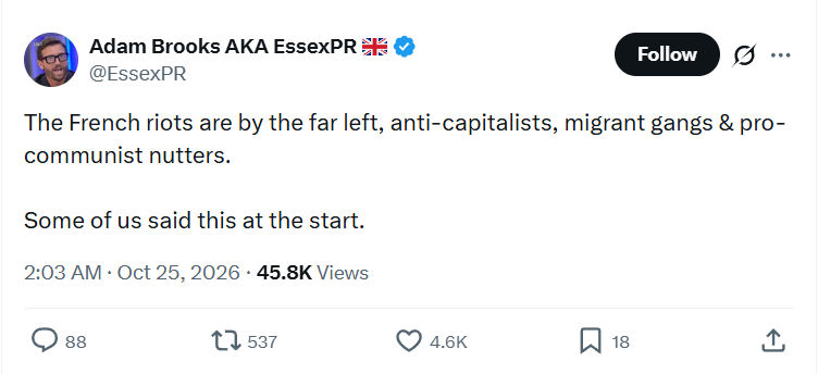 Adam Brooks: The French riots are by the far...