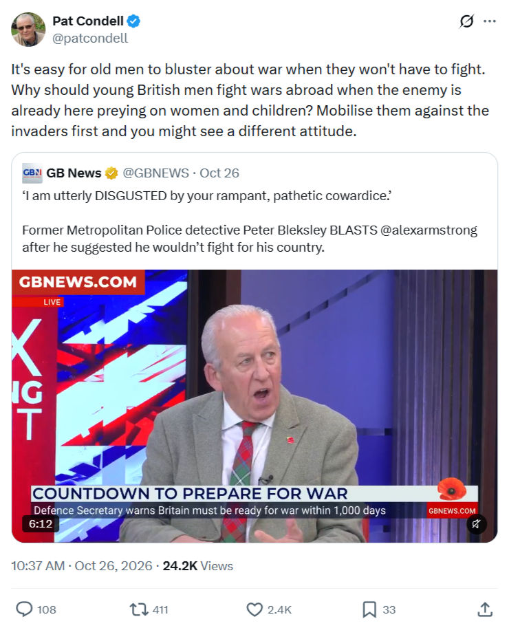 Pat Condell: It's easy for old men to bluster...