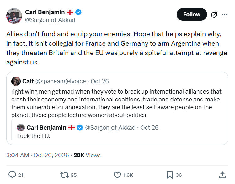Carl Benjamin: Allies don't fund and equip...